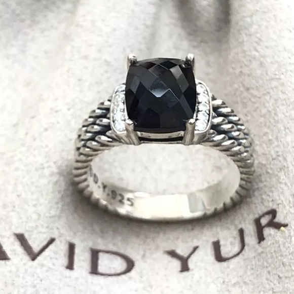 David Yurman Sterling Silver Petite Black Onyx & Diamond Wheaton Ring Size 8 - Picture 1 of 4